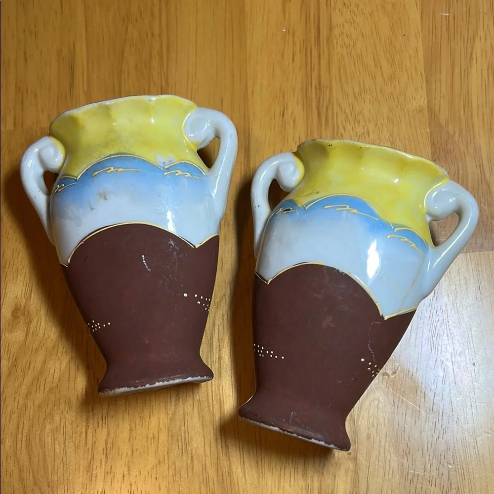 Vintage Occupied Japanese Moriage Geisha Empress mini Decorative Vases porcelain